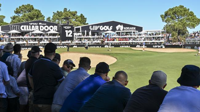 The crowd at Grange Golf Course’s 12th hole during Liv Golf Adelaide on April 23, 2023. Picture: Mark Brake / Getty Images