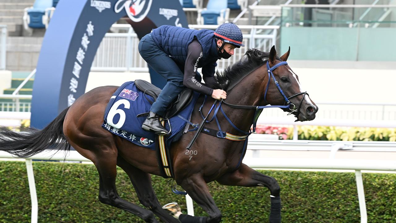 James McDonald gives Laws Of Indices a hit-out at Sha Tin on Tuesday.  Picture: Grant Peters - Trackside Photography