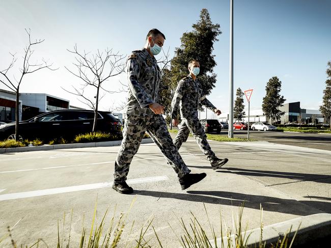 Military personnel outside the aged care home Picture: Getty Images