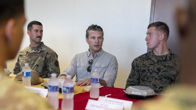 US Defence Secretary Pete Hegseth meets US military personnel at Guantanamo Bay Naval Base. Picture: AFP.