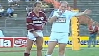 Manly Sea Eagles Don McKinnon urinating during the 1988 Broncos game