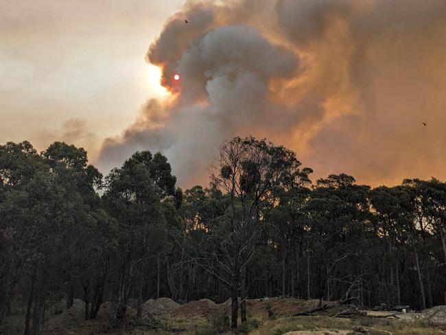 Smoke billows from the bushfire in Bullengarook. Picture: Gisborne CFA/Facebook