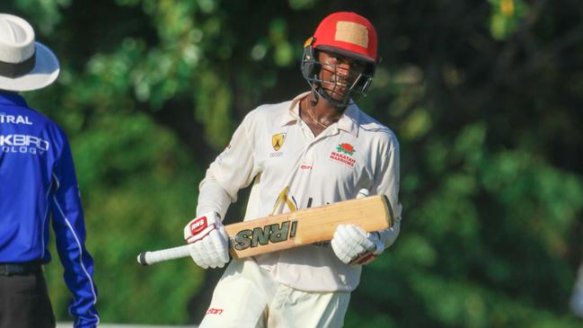 Waratah batter Ashley Chandrasinghe completes five hundreds in a row in Darwin Premier cricket. Picture: Glenn Campbell