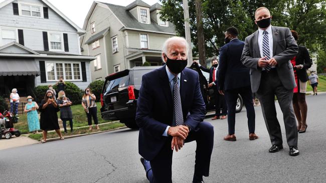 Democratic presidential nominee Joe Biden stops in front of his childhood home on July 9 in Scranton, Pennsylvania. Picture: AFP