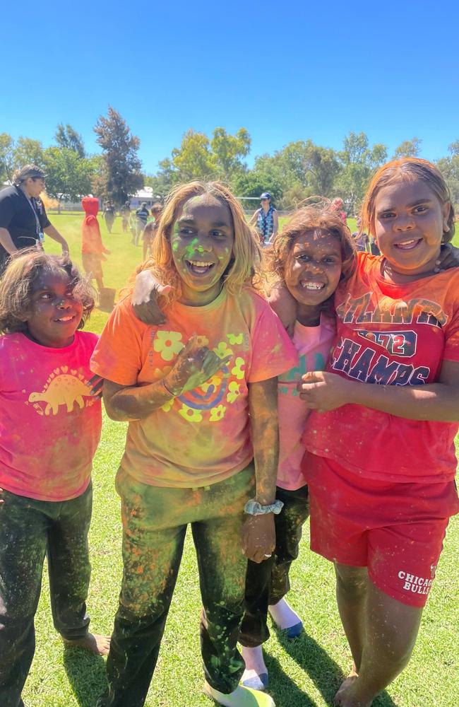 Students participating in a team sports activity at the Sunset School.