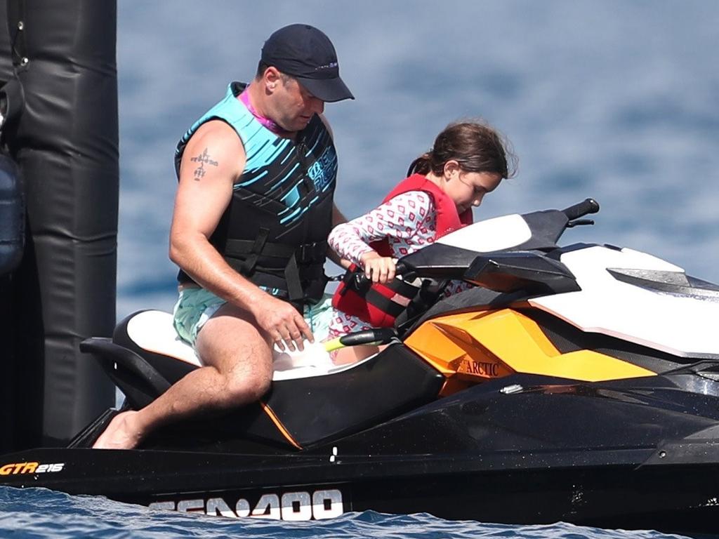 Karl Stefanovic and girlfriend Jasmine Yarbrough were spotted holidaying in Bora Bora with James Packer and his kids, aboard his luxury yacht Arctic P. They were also accompanied by a group of friends, including a mystery brunette, who is pictured sitting next to a visibly larger James Packer. Picture: Backgrid