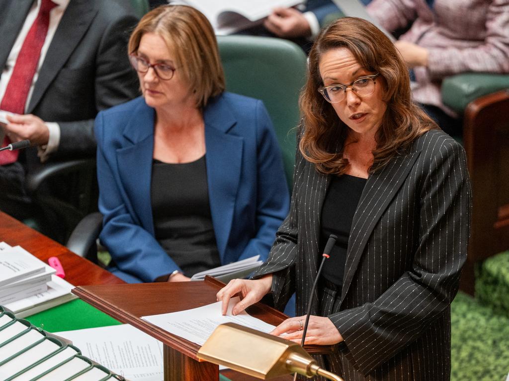 Victorian Treasurer Jaclyn Symes delivers her budget speech in Victorian parliament. Picture: Asanka Ratnayake