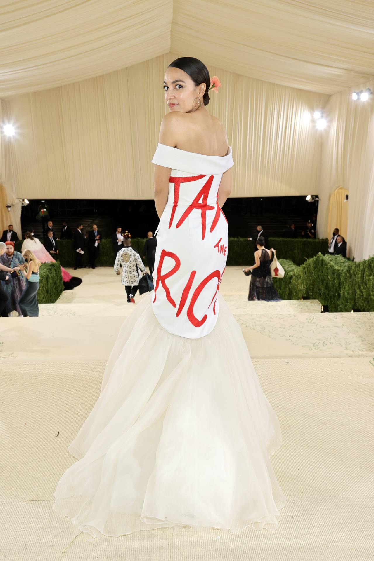 <h3>Alexandria Ocasio-Cortez</h3><p>U.S. Congresswoman Alexandria Ocasio-Cortez was praised for her choice of an Aurora James dress that read &lsquo;Tax the Rich&rsquo; at the 2021 Met Gala, and her use of the much-photographed carpet as a place to make a statement. Nonetheless, the gown became an easy target for conservatives, who called hypocrisy on her attendance at the $30,000-a-seat event&mdash;despite Ocasio-Cortez being invited for free, as a guest of the Met Museum.&nbsp;</p>