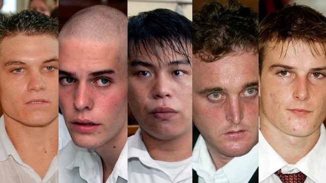 Bali Nine members Scott Rush, Matthew Norman, Si-Yi Chen, Martin Stephens and Michael Czugaj. Picture: Supplied