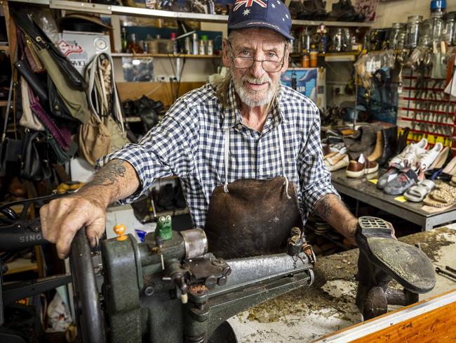 Steve Duncan - Cobbler of 50 years in his shop - St. Kilda Show Repair. Picture: Jake Nowakowski