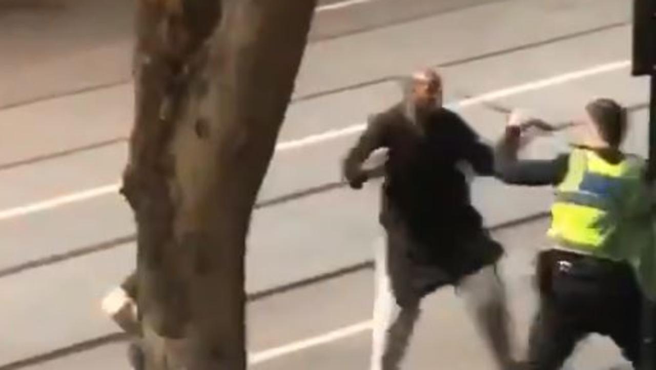 Video shows the man attacking police before he is shot. Picture: Twitter