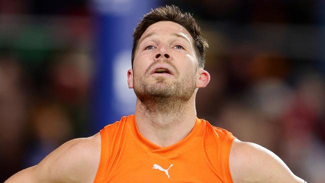 ADELAIDE, AUSTRALIA - JUNE 29: Toby Greene of the Giants during the 2024 AFL Round 16 match between the Adelaide Crows and the GWS GIANTS at Adelaide Oval on June 29, 2024 in Adelaide, Australia. (Photo by Sarah Reed/AFL Photos via Getty Images)