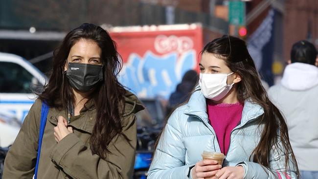 NEW YORK CITY, NY - FEBRUARY 6:   Katie Holmes and Suri Cruise out for a walk on February 6, 2021 in New York City, New York. (Photo by MEGA/GC Images)