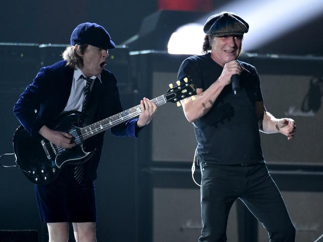 School of rock ... Angus Young, left, and Brian Johnson, of AC/DC set things off. Picture: John Shearer/Invision/AP