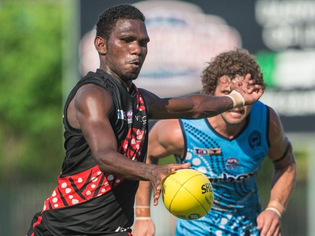 The Bombers Dion Munkara on his way to kicking another goal. Picture: Glenn Campbell