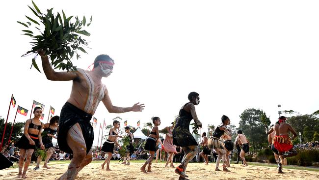 Koomurri dancers perform a smoking ceremony during the WugulOra Morning Ceremony in Sydney. Picture: AAP Image/Joel Carrett