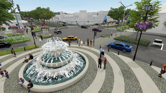 Property investor Frank Gasparin funded a new concept video and design to transform Abbott St in the Cairns CBD into a beautiful metropolitan retail and hospitality area. This shot shows a new proposed water fountain at Anzac Park near the Reef Hotel Casino. Picture: Supplied