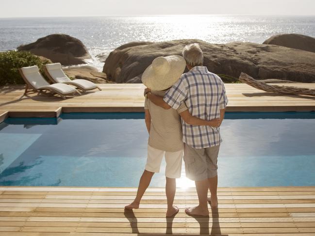 Wealthy rich retirement, people at luxury home money generic