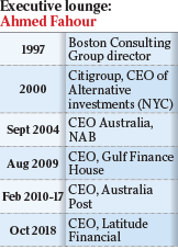 Graphic showing the career of Latitude Financial CEO Ahmed Fahour.