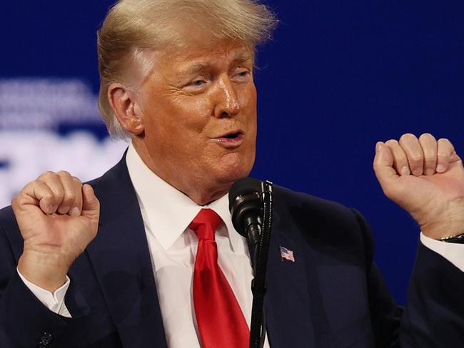 ORLANDO, FLORIDA - FEBRUARY 28: Former U.S. President Donald Trump addresses the Conservative Political Action Conference (CPAC) held in the Hyatt Regency on February 28, 2021 in Orlando, Florida. Begun in 1974, CPAC brings together conservative organizations, activists, and world leaders to discuss issues important to them.   Joe Raedle/Getty Images/AFP == FOR NEWSPAPERS, INTERNET, TELCOS & TELEVISION USE ONLY ==