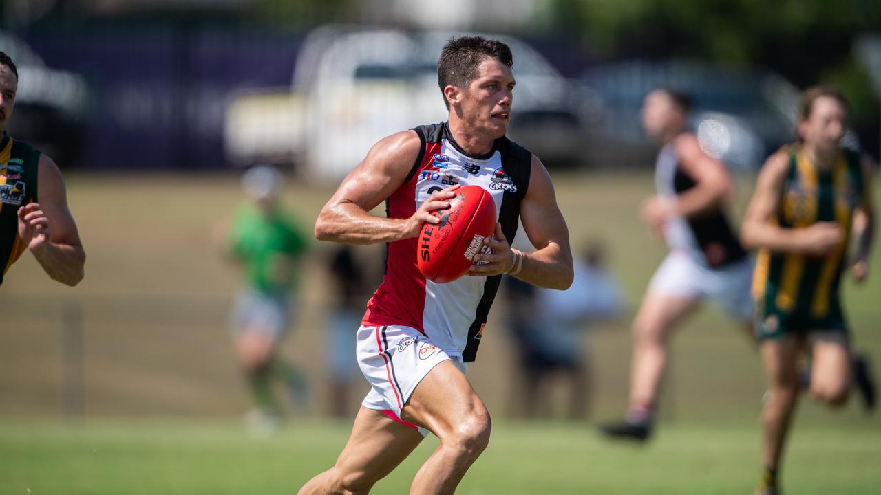 Matt Shannon playing for Southern Districts against PINT in Round 4 of the 2024-25 NTFL season. Picture: Pema Tamang Pakhrin