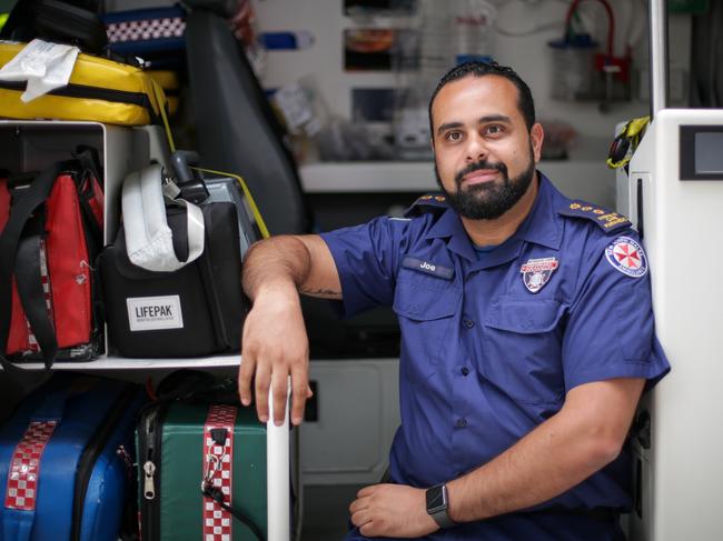 Paramedic Joe Ibrahim attended the devastating crash at Orchard Hills, where a woman pregnant with twins died. Picture: Liam Driver