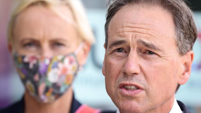 Federal Health Minister Greg Hunt holds a press conference at the Hudson Institute of Medical Research in Clayton. Picture: NCA NewsWire / Ian Currie