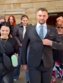 Brandon Chesney, the fake RAH nurse leaves court flanked by supporters who asked for “air time”.