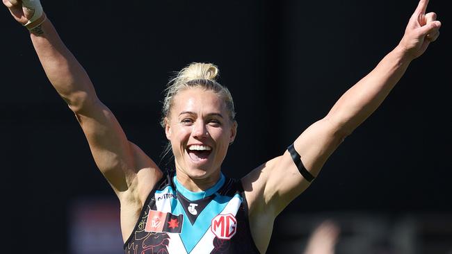 Erin Phillips in action for Port Adelaide. (Photo by Sarah Reed/AFL Photos via Getty Images)