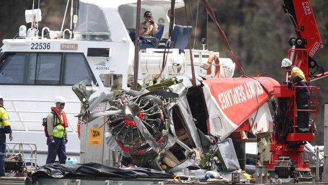 The stricken seaplane is lifted from Jerusalem Bay. Picture: Richard Dobson.