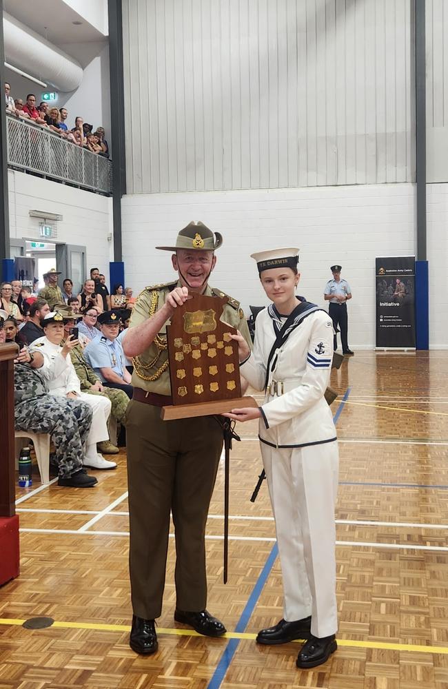 Xanthe Bergen receiving her award from Sir Peter. Picture: Darcy Fitzgerald