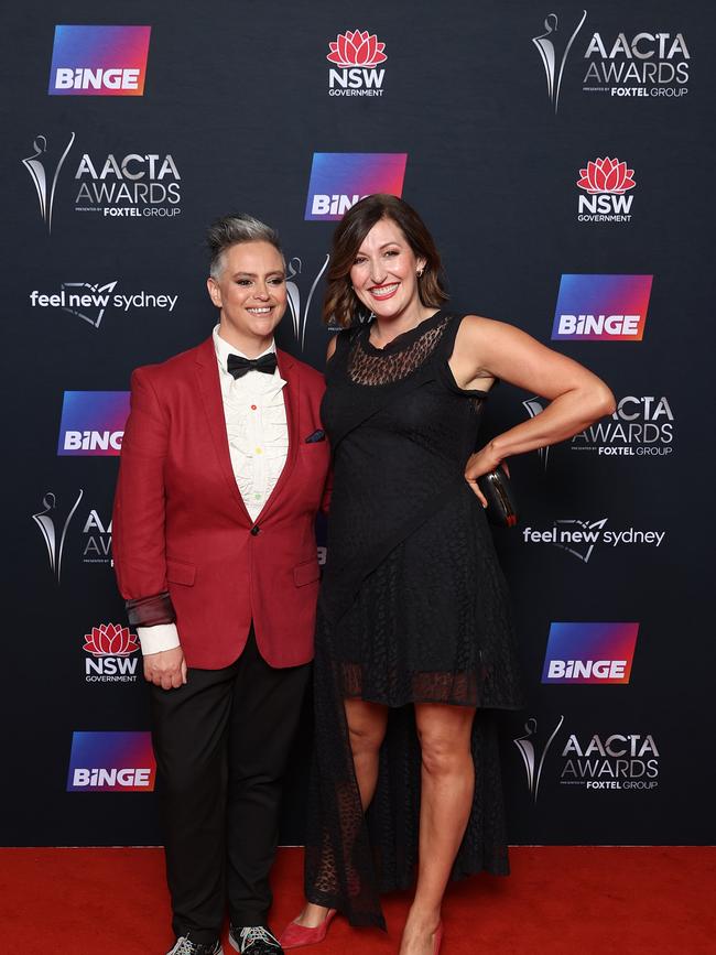 Geraldine Hickey and Celia Pacquola attends the 2022 AACTA Awards. Picture: Brendon Thorne