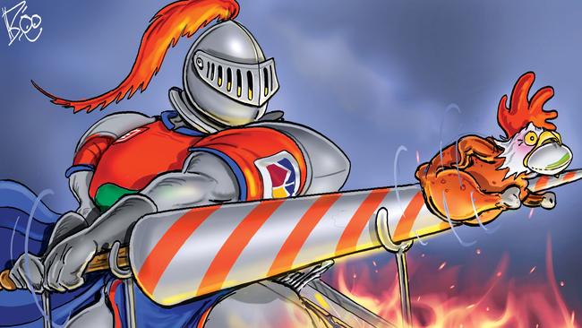 Can the Knights cook the Chooks in Round 16? Art by Boo Bailey.