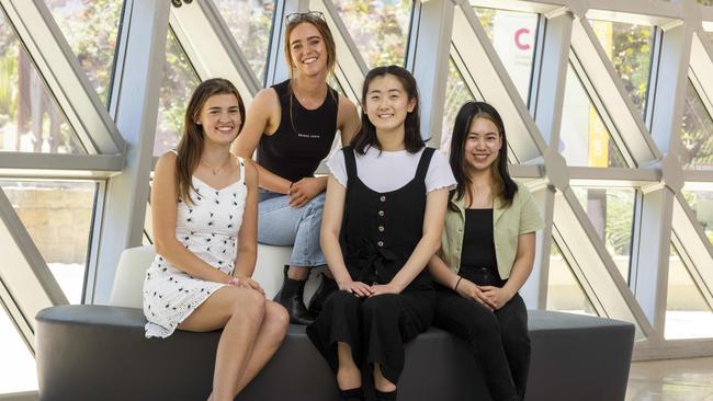 SACE High Achievers. Olivia Tallent, 18, Madeline Walker, 18, Rune Chi (Chi Chi) Zhao, 18 and Thi Tra My Vu, 20. Picture: Kelly Barnes