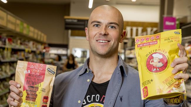 Mike Kellett at Woolworths with some of his Macro Mike dairy and gluten-free plant-based products. Picture: JERAD WILLIAMS