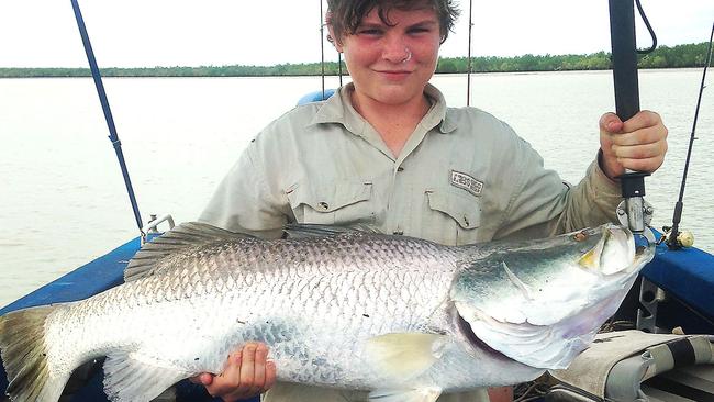 Dean McEwen fished Leaders Creek with dad Andrew “Macka” McEwen, catching barra to 98cm on live bait