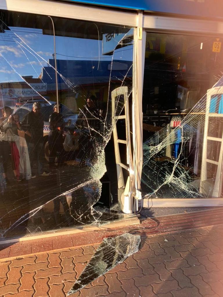 SPORTFIRST Kingaroy was shattered when offenders crashed a stolen car into the shop front. Photo/Facebook