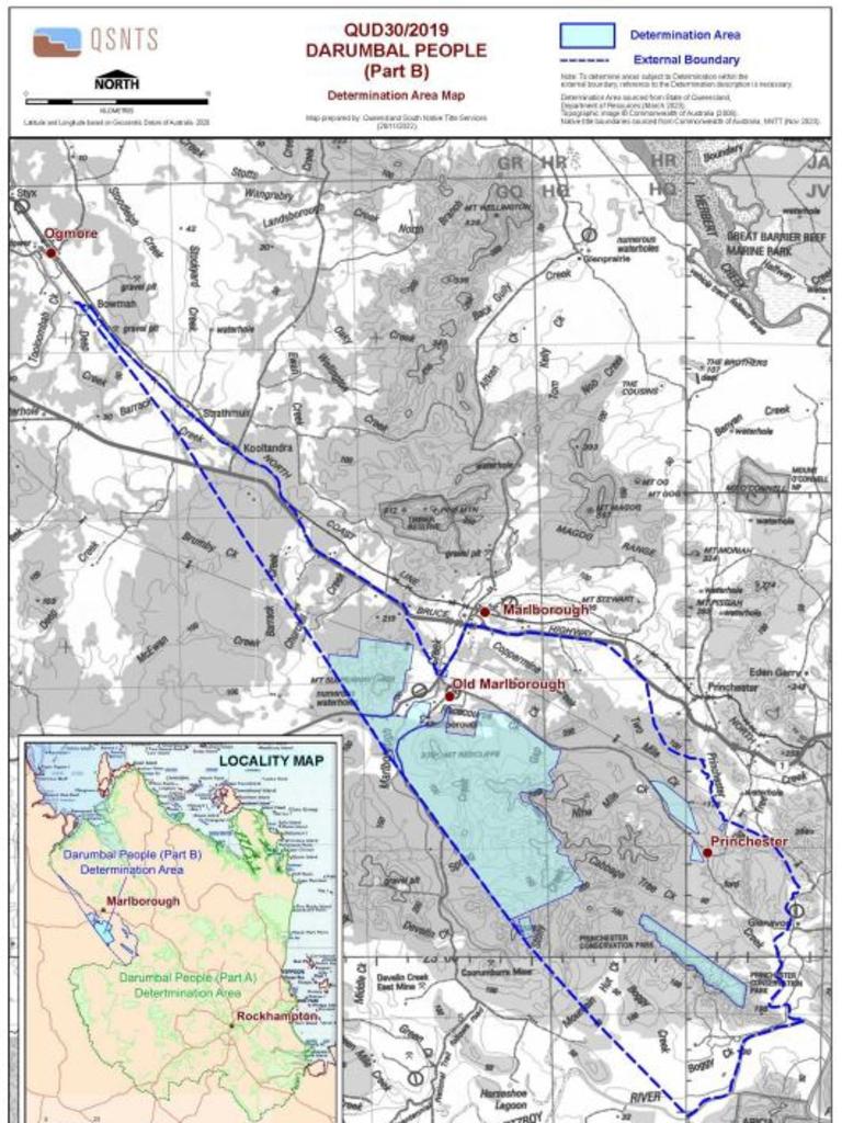 A map of the Darumbal Native Title Part B area in the Marlborough area. The Native Title declaration for Part B was made in the Federal Court of Australia at a special sitting at Rockhampton Regional Council on December 1, 2023.