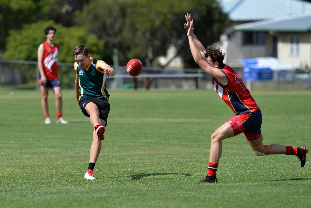 Harry Erbcaher for Centenary Heights State High School against Concordia in AFL Queensland Schools Cup Darling Downs round at Captain Cook ovals, Friday, April 27, 2018. Picture: Kevin Farmer