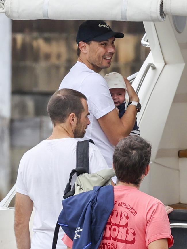Team Nadal were spotted heading out on a Harbour Cruise with baby Rafa in tow. Picture: Media-Mode