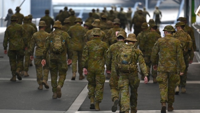 The federal government will boost its defence forces by some 18,500 troops at a cost of $38 billion out to 2040 to “keep Australians safe” amid increased threats from Russia and China. Picture: Quinn Rooney/Getty Images