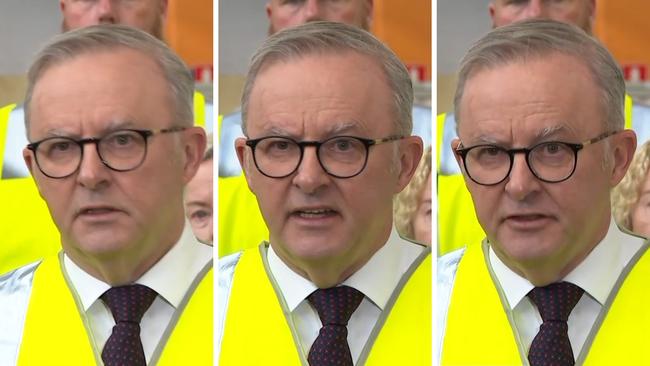 Anthony Albanese during his press conference in Newcastle on Tuesday.