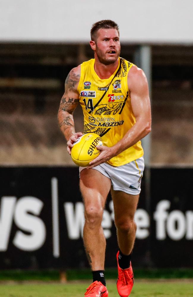 Nightcliff's Nathan Brown played his 200th Premier League match against Tiwi in Round 14 of the 2023-24 NTFL season. Picture: Celina Whan / AFLNT Media