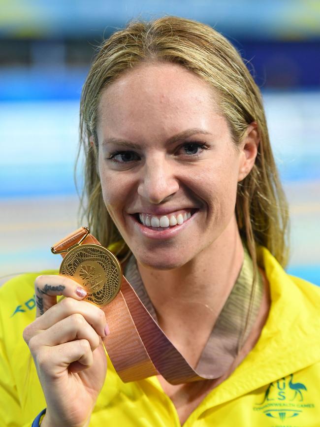 Australia's Emily Seebohm with Commonwealth Games gold.                                       AFP PHOTO / FRANCOIS XAVIER MARIT