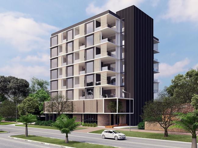 An artist's impressions of the eight-storey apartment building proposed for 192 Anzac Highway at Glandore.