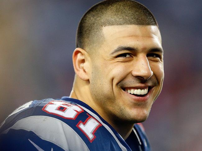 Aaron Hernandez in Patriots colours.