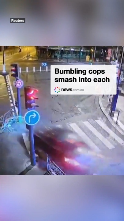 Bumbling cops smash into each other