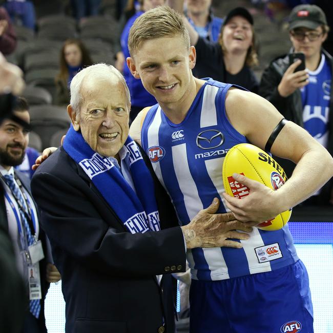 Allen Aylett and North Melbourne captain Jack Ziebell. Pic: Michael Klein