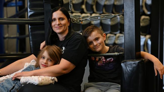 Lisa George, 47, with children, Fionnuala, 7, and Patrick, 9. Lisa suffered with chronic UTI for more than 20 years. Picture: Lyndon Mechielsen