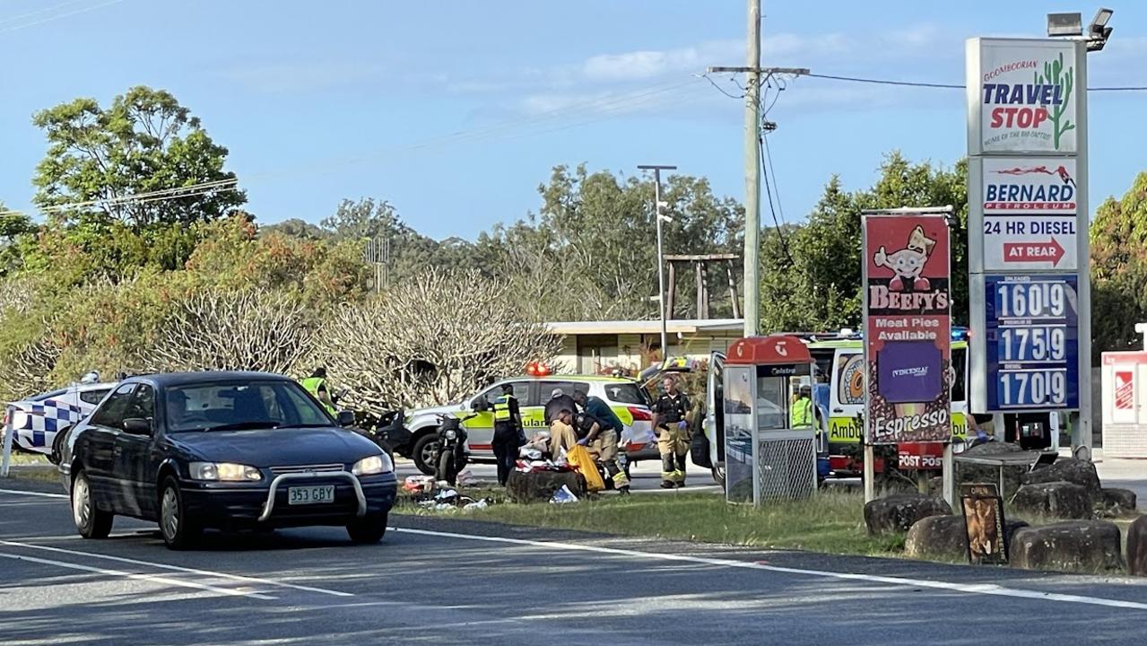 Police say a teenage motorbike rider seriously injured in a crash at Goomboorian, outside Gympie, had refused to stop for police before his machine collided with a car at Tin Can Bay Rd. PHOTOS: Scott Kovacevic